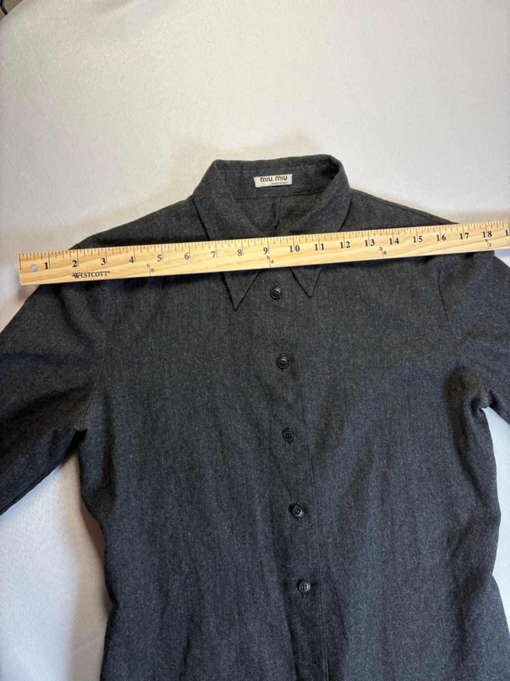 miu miu charcoal wool tailored button up blouse italy - Picture 10 of 15